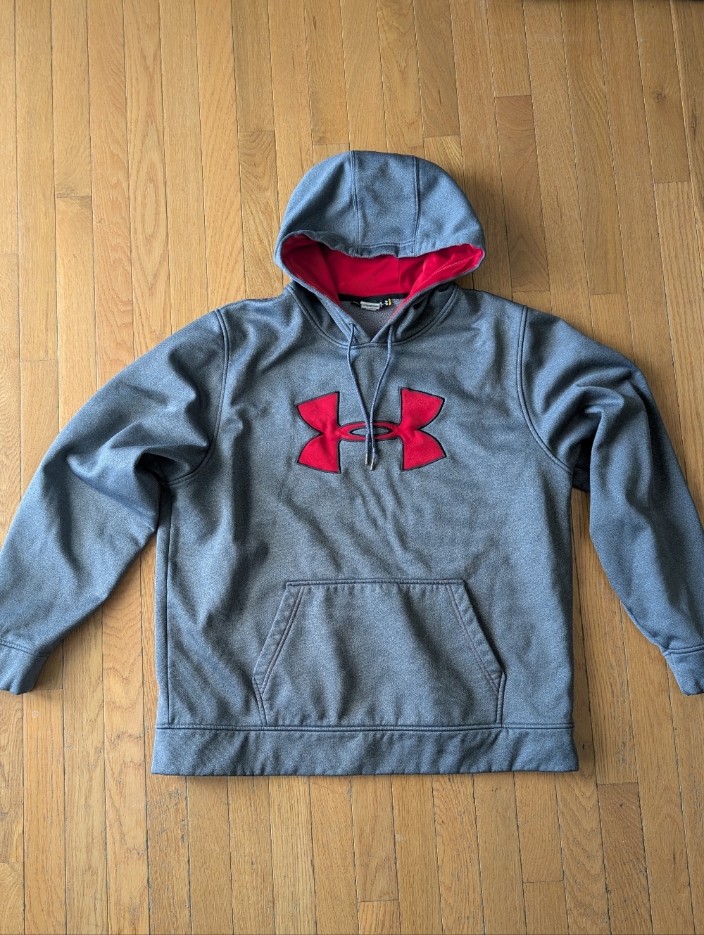 Under Armour Big Logo Hoodie Loose Size XL Red Charcoal Gray